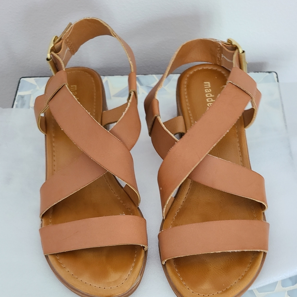 Sandals, Madden Girl. Tan with gold hardware,  size 8